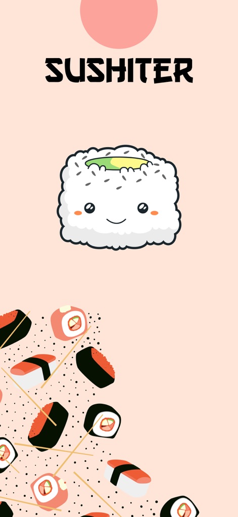Sushiter: Sushi Count - Experience the app's playful brand introduction, featuring the distinctive "SUSHITER" logo and its charming sushi mascot.