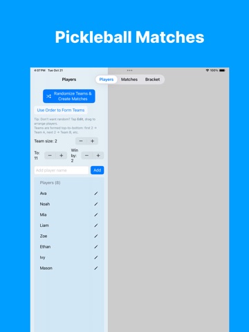 Pickleball Match Organizer iPad screenshot