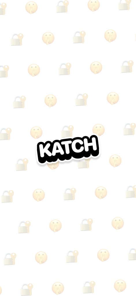 Katch: Recent Follow Tracker - La aplicación garantiza total discreción, destacando su logo "Katch" en un fondo adornado con emojis de "candado" y "silencio", simbolizando seguridad y confidencialidad.