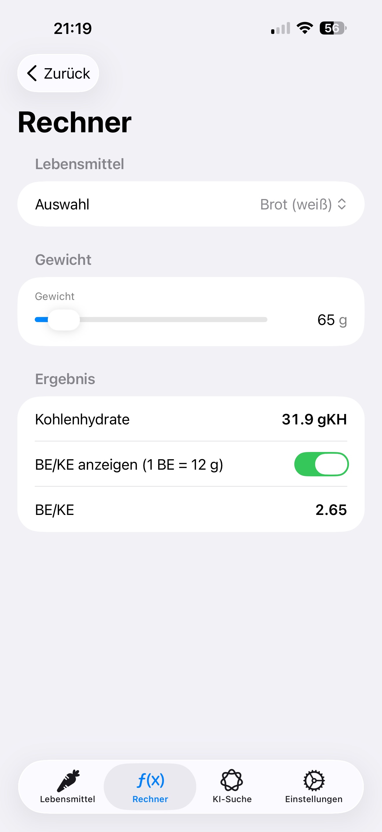 Carb Companion Screenshot