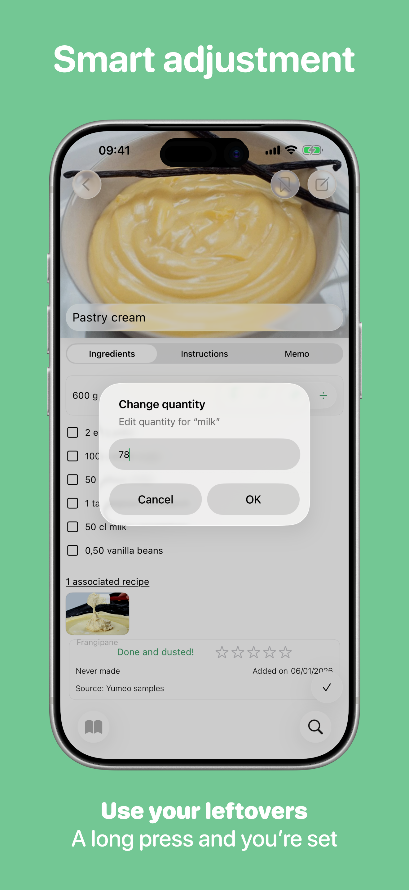Yumeo: private recipe cookbook