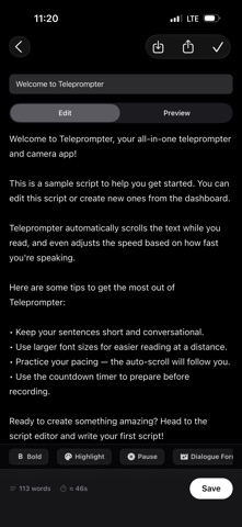 Teleprompter Max: Record Video iPhone screenshot