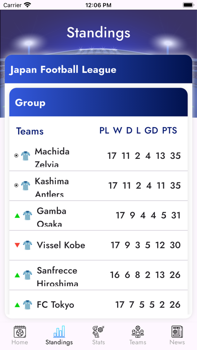 Japan Football League Scores Screenshot