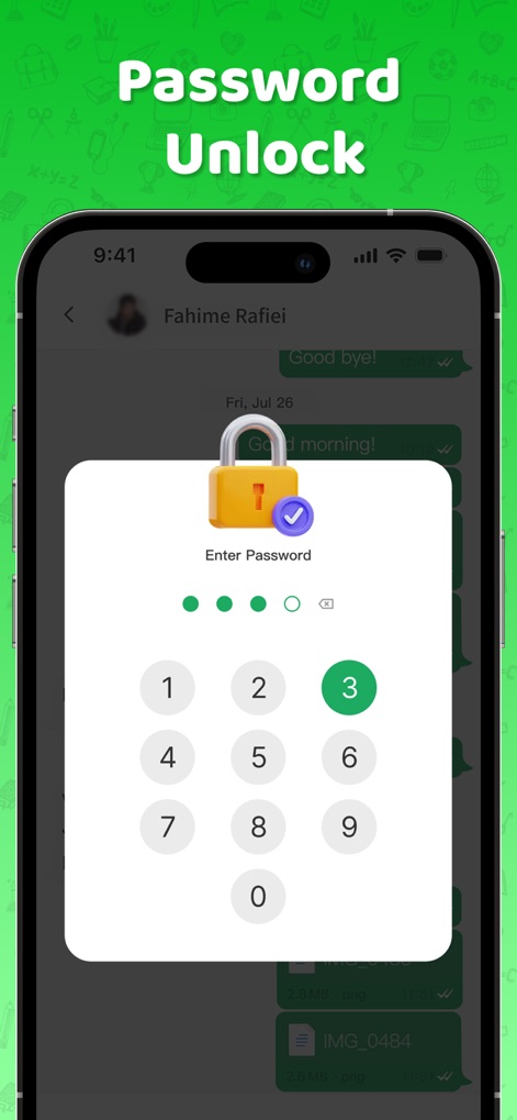 Dual Messenger & Duo Web - La aplicación ofrece una seguridad robusta mediante una pantalla de entrada numérica para la contraseña, reforzada visualmente con un claro ícono de candado que simboliza la protección de los datos.