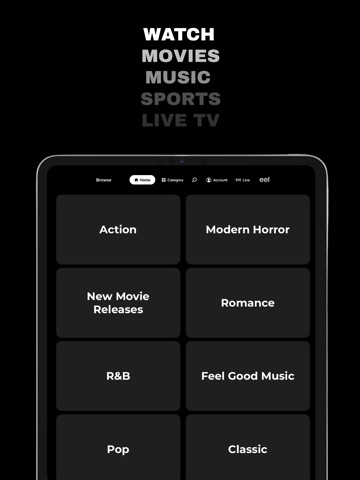 eel - Movies, Music + Live TV iPad screenshot