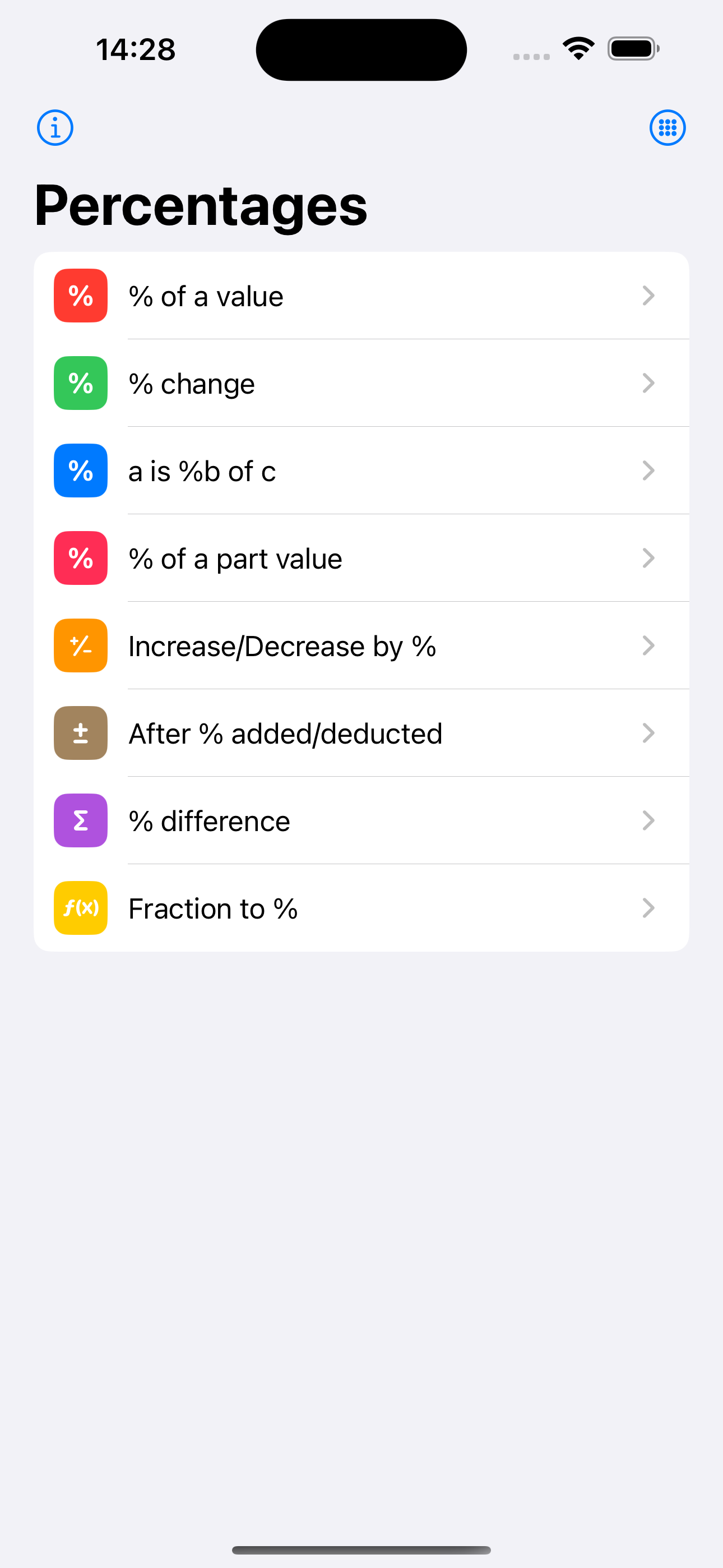 Percentages %