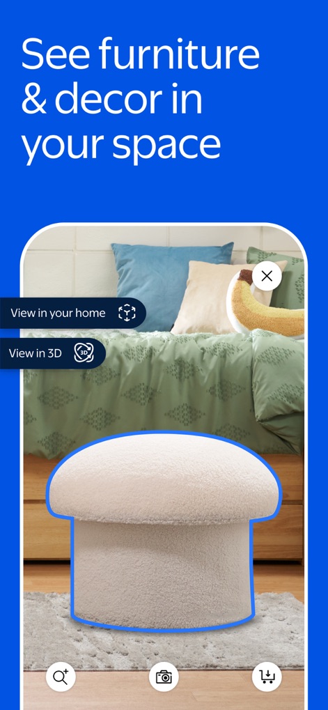 Walmart: Shopping & Savings - This feature allows users to visualize products in their own space, showcasing an augmented reality view of furniture and interactive 3D model options.