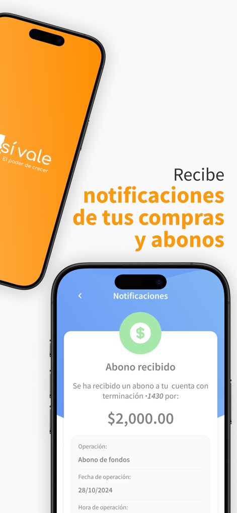 UP Sí Vale - Users receive timely notifications for financial activities, clearly indicating "Abono recibido" deposits and specific transaction dates.