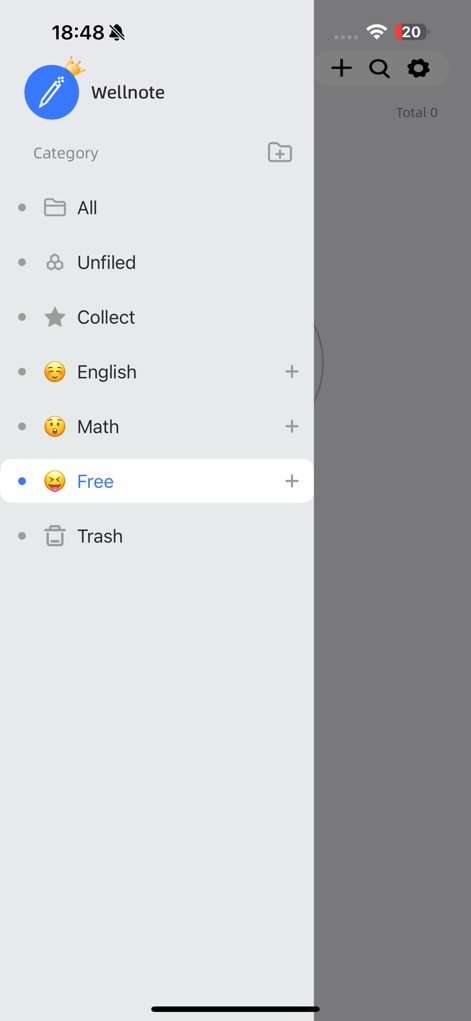 Wellnote: Notes, Free Taking - Observe the robust sidebar navigation for precise note categorization and the engaging use of emojis to personalize organization.