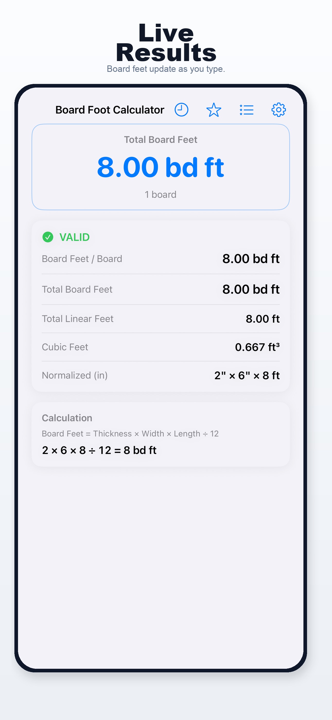 Screenshot 2 of EdgeSpace Board Foot Calc