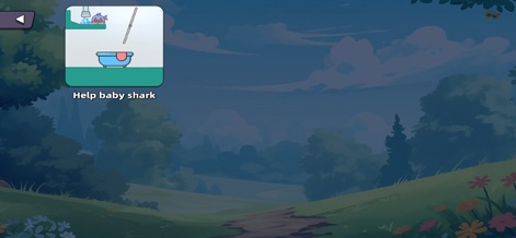 Future Guard - Preview the app's diverse casual content, presenting a visual of the "Help baby shark" mini-game alongside a lush, scenic background.