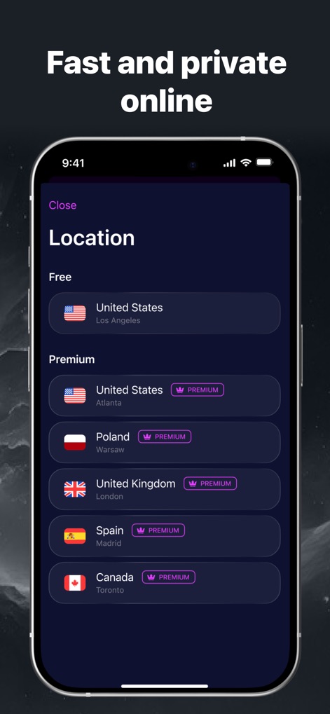 Enigma VPN – Secure & Fast - Users can easily navigate the extensive global server network, selecting from both free and premium location options to tailor their secure browsing experience.
