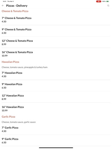 K2 Pizza & Peri Peri. iPad screenshot