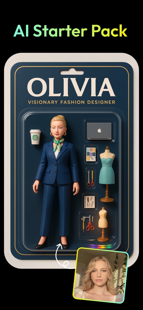 AI Photo Generator - Fotorama - Observe how a personal photo is reimagined as a unique action figure, complete with professional accessories and detailed styling.