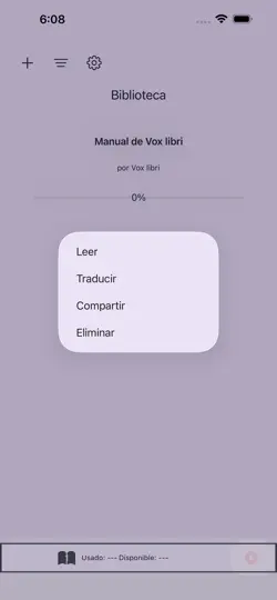 Captura de pantalla de Vox Libri en iPhone 6
