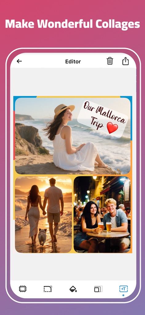 Collage Maker - AI Polaroid - Explore the intuitive editor where users combine multiple photos into a single layout and personalize them with expressive text overlays.
