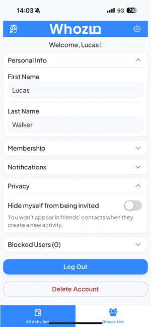WhozIn App screenshot 1