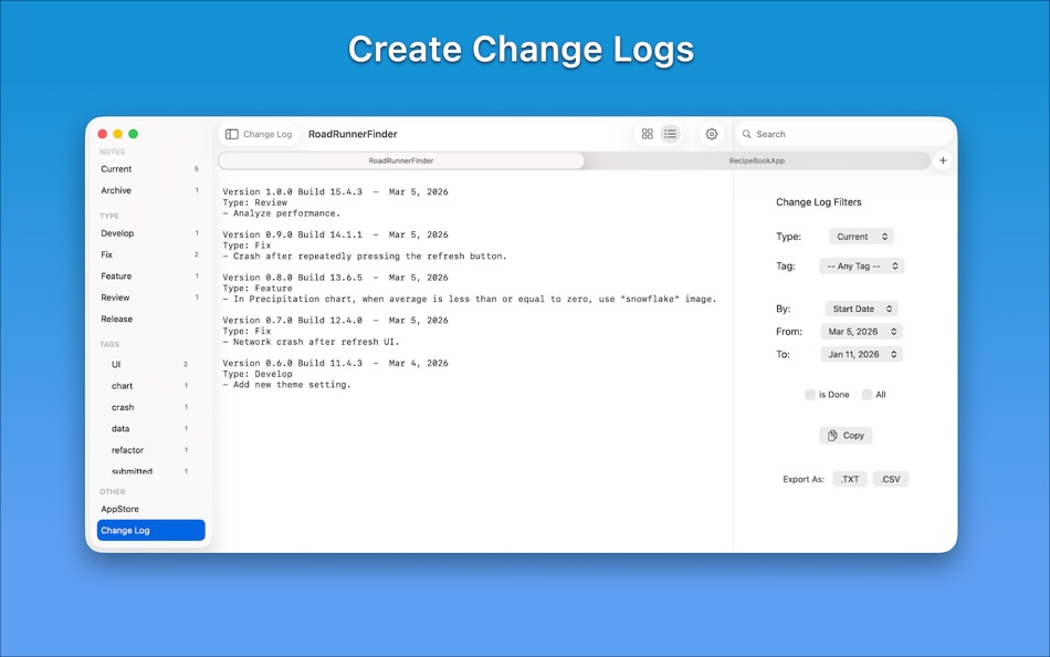 #4. AppNotes - Developer Logs (macOS) Göre: FBotLogic Solutions Inc