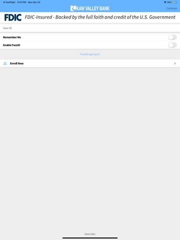 GoMobile with Kaw Valley Bank iPad screenshot