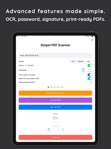 Simple PDF Scanner App iPad screenshot