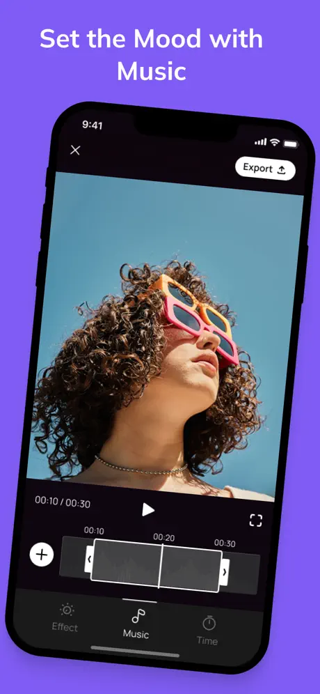 Lymo preview screen showing finished slideshow with music and transitions