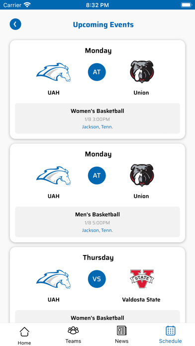 UAH Chargers Screenshot