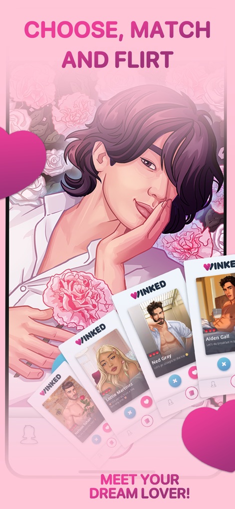 Winked: Choose, Flirt, Love - Explore diverse character profiles and utilize the intuitive match selection interface to find ideal virtual partners.