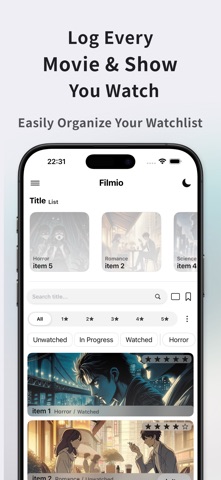 Filmio: Movie TV Anime Tracker iPhone screenshot