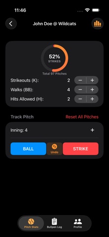 PitchStats - Pitching Tracker iPhone screenshot