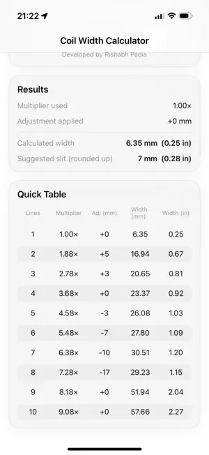 Coil Width Calculator screenshot 2