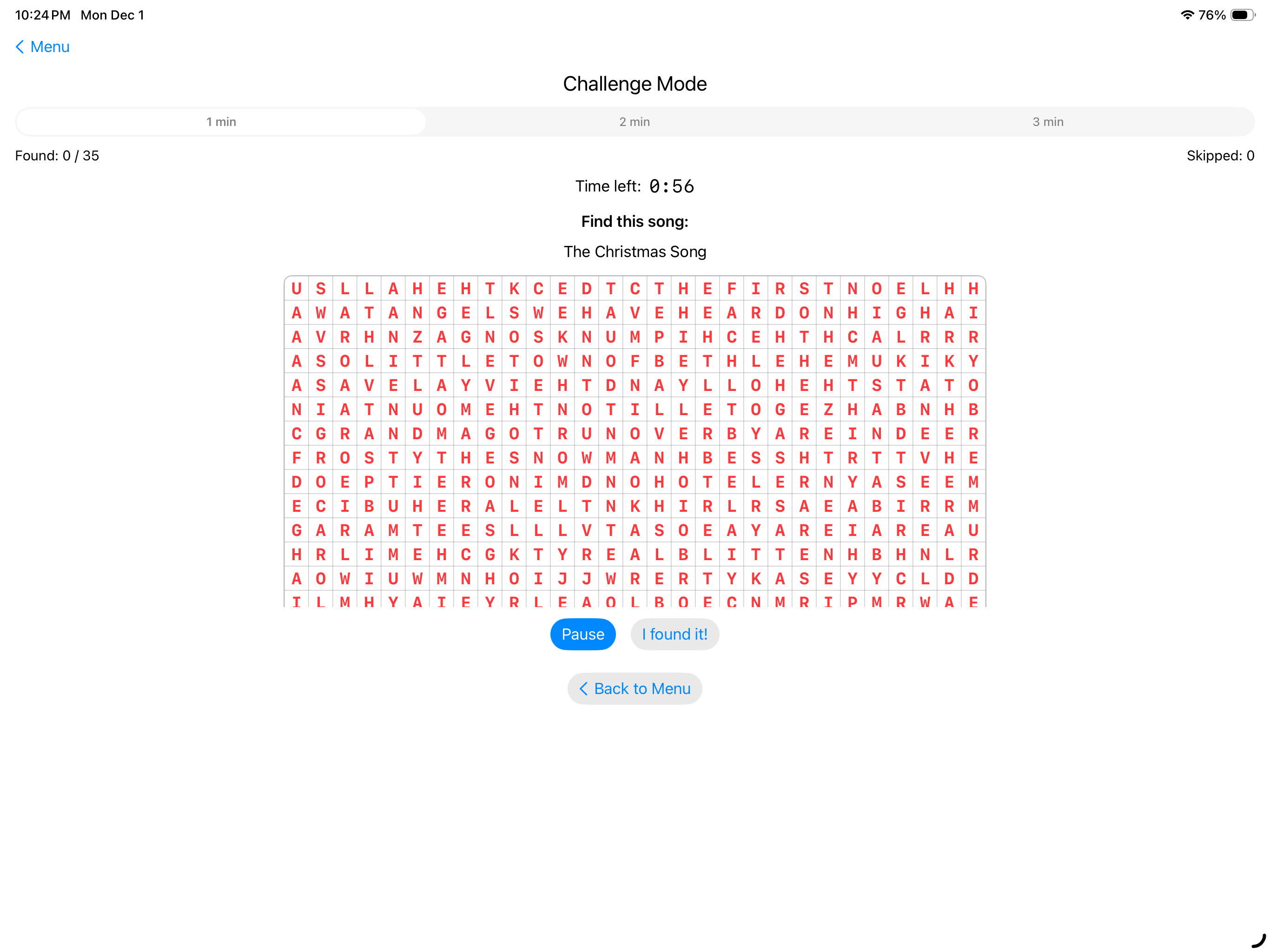 Christmas Song Word Search