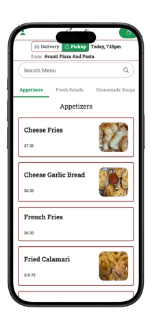 Avanti Pizza and Pasta App screenshot