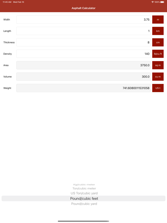 Asphalt Calculator iPad screenshot