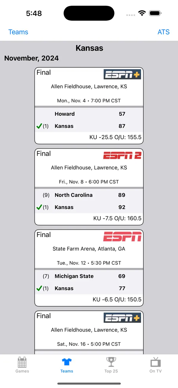Screenshot #3 pour College Hoops Scores, Schedule
