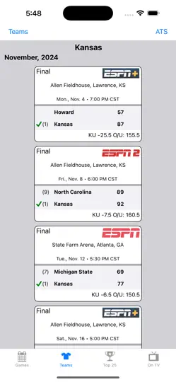 Captura de pantalla de College Hoops Scores, Schedule en iPhone 3