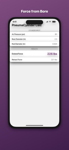 Pneumatic Cylinder Force Calc のスクリーンショット