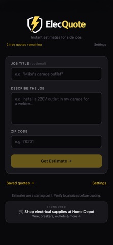 ElecQuote iPhone screenshot