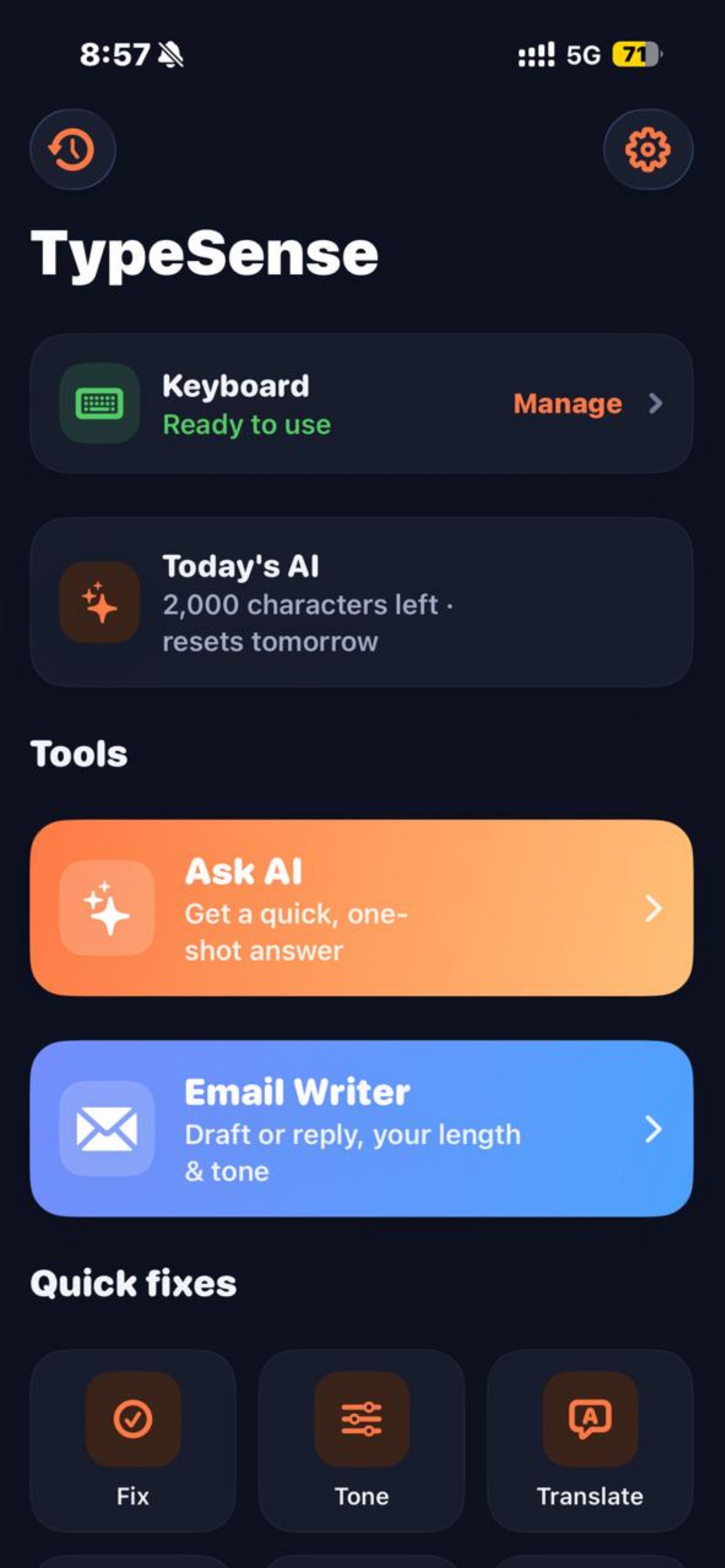 Screenshot 1 of TypeSense: AI Keyboard