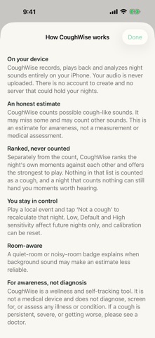 CoughWise: Night Cough Log iPhone screenshot