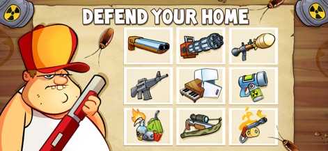 Swamp Attack - Die App präsentiert eine beeindruckende Auswahl an Waffen und unkonventionellen Verteidigungstools, von der Minigun bis zum Blob-Werfer, um den Nutzern zu helfen, ihre Heimat zu schützen, während der entschlossene Gesichtsausdruck des Protagonisten seine Bereitschaft zum Kampf unterstreicht.