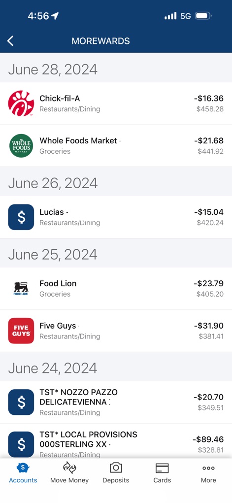 Navy Federal Credit Union - This app provides a detailed view of recent transactions, clearly showing merchant names and expenditure amounts for effective budget tracking.