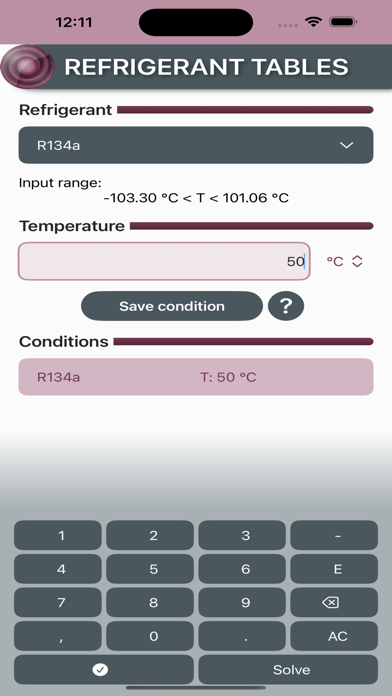 Refrigerant Tables Screenshot