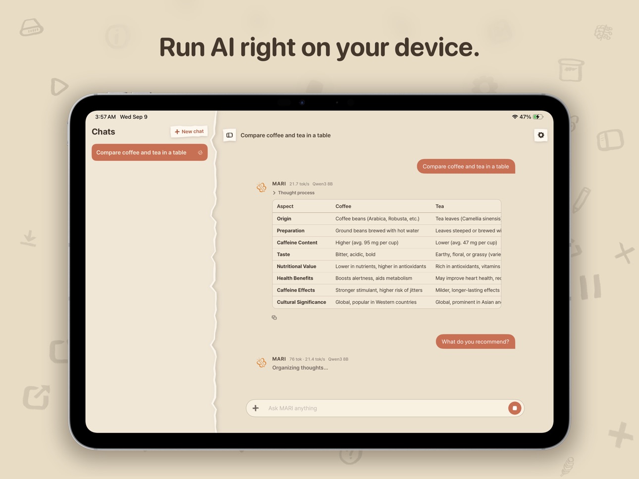 Screenshot 1 of MARI — On-Device AI