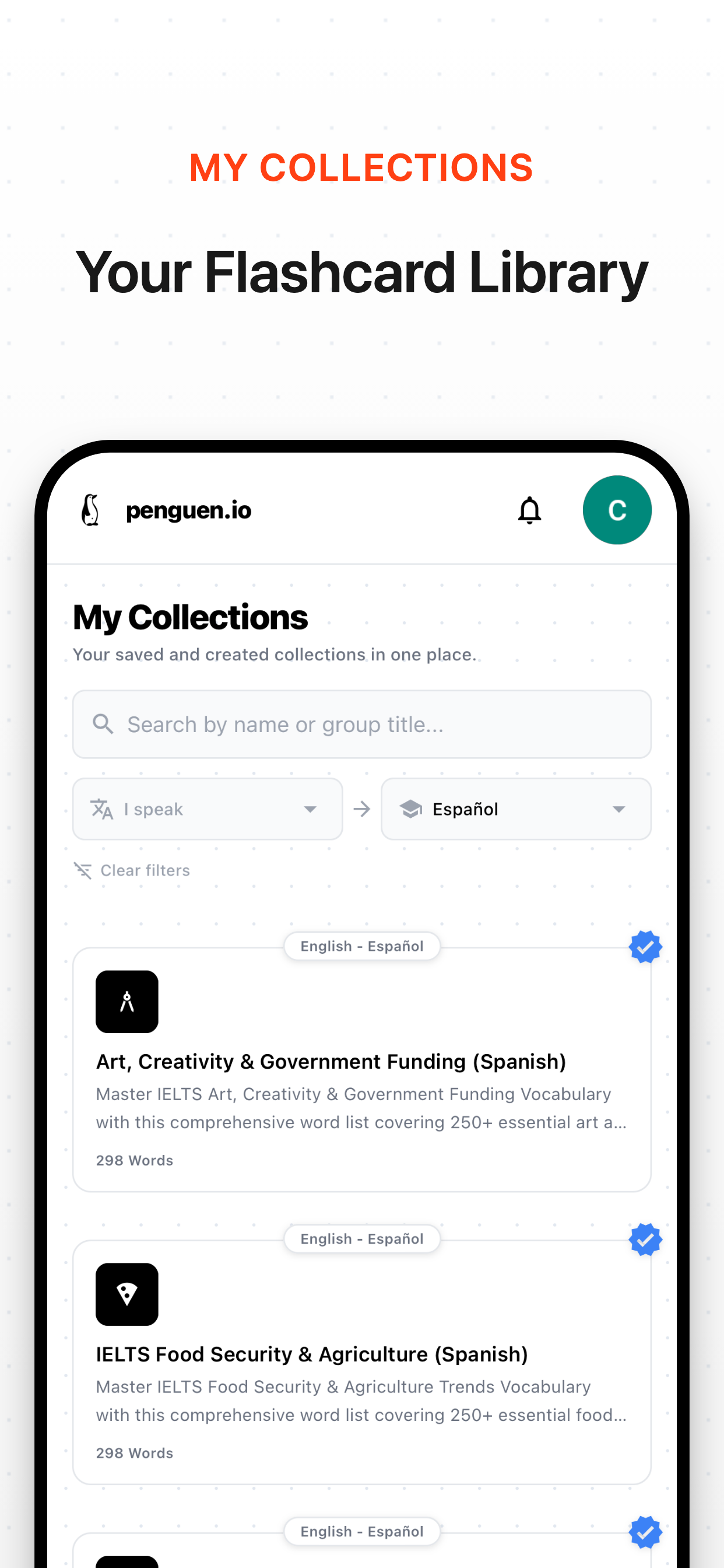 penguen.io: Vocabulary Cards