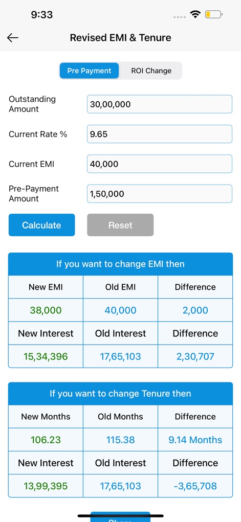 EMI Calculator : Loan Manager - Users can strategically plan loan prepayments, seeing how a revised EMI or adjusted tenure impacts new interest savings and the overall repayment schedule.
