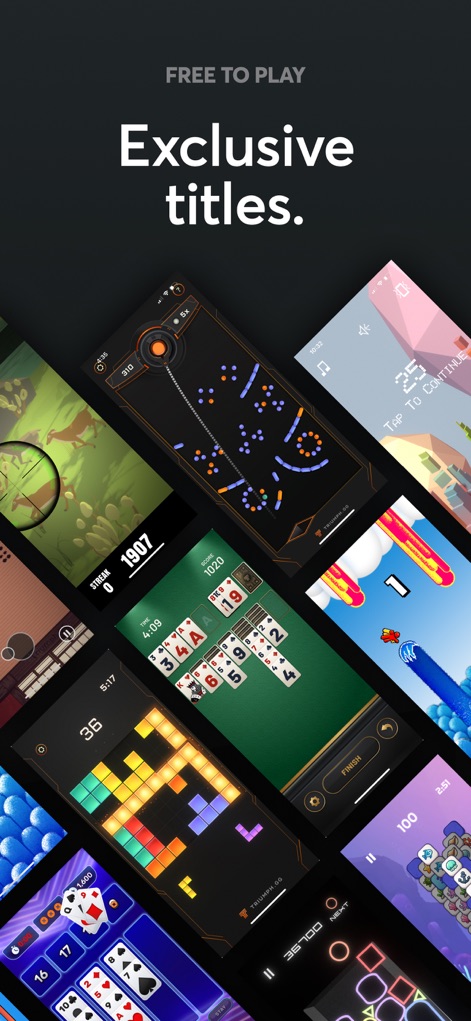 Triumph: Play for Cash - Immerse oneself in the "Exclusive titles" available, showcasing a wide array of games from card classics to action-packed adventures.