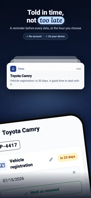 Ototo: Car Renewal Reminder screenshot 2
