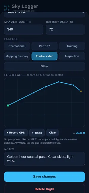 Sky Logger Flight Log screenshot 2