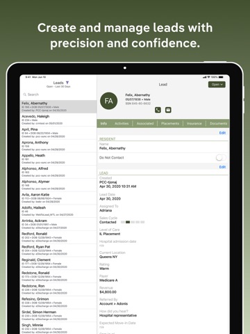 PointClickCare CRM iPad screenshot