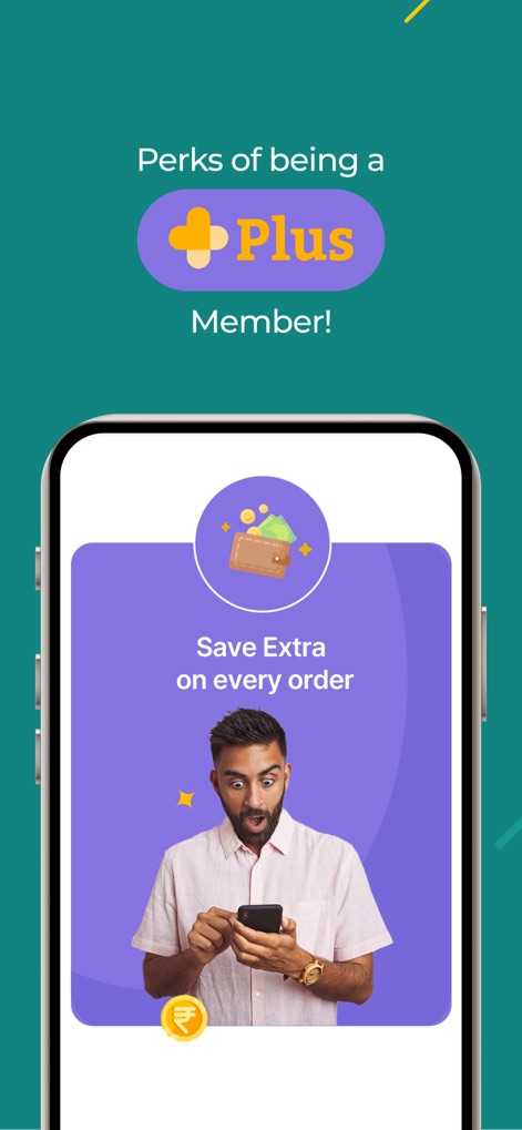 PharmEasy - Healthcare App - Learn about the exclusive benefits for "Plus Members", where users can "Save Extra on every order" and enjoy additional perks through the app's loyalty program.